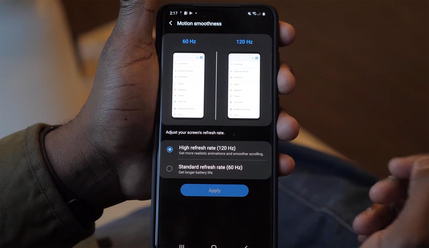 120hz Screen Setup Samsung Galaxy S20