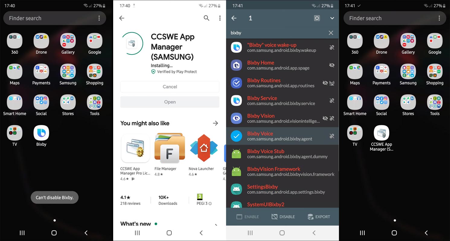 Disable Bixby using CCSWE App Manager