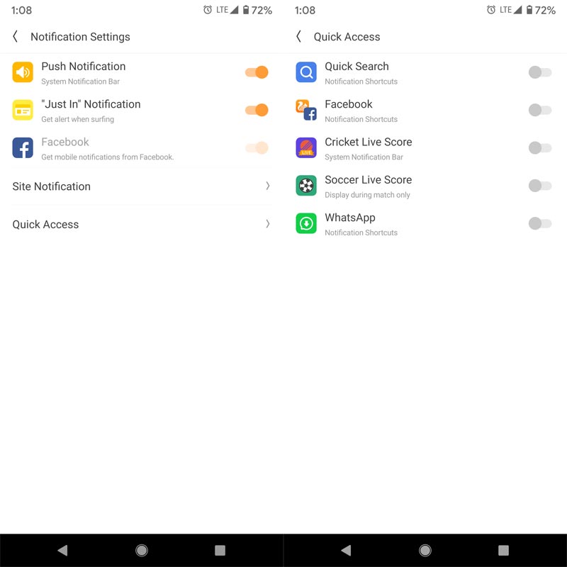 Disable UC Browser Notifications