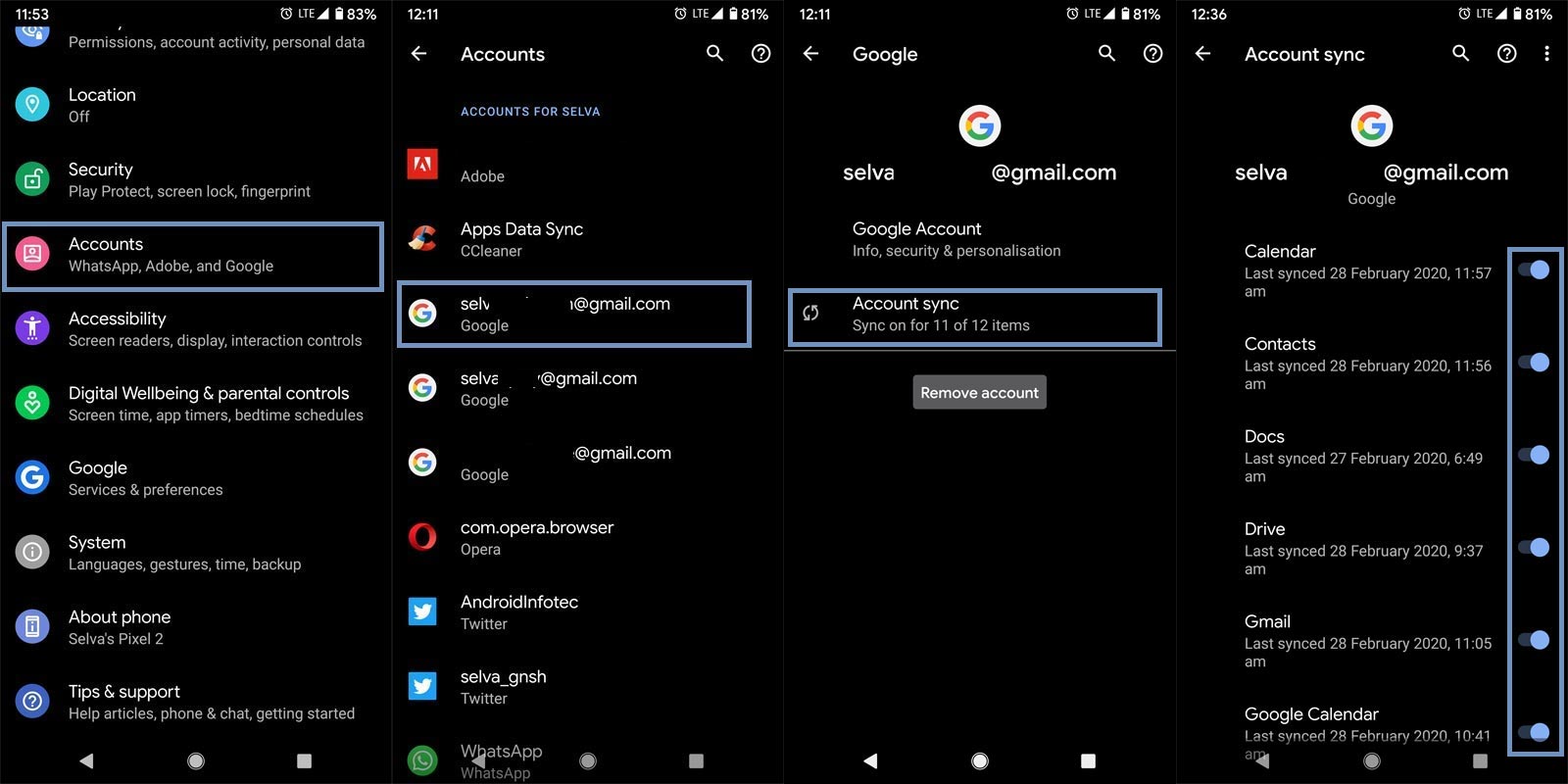 Disable sync between Google Accounts and Android