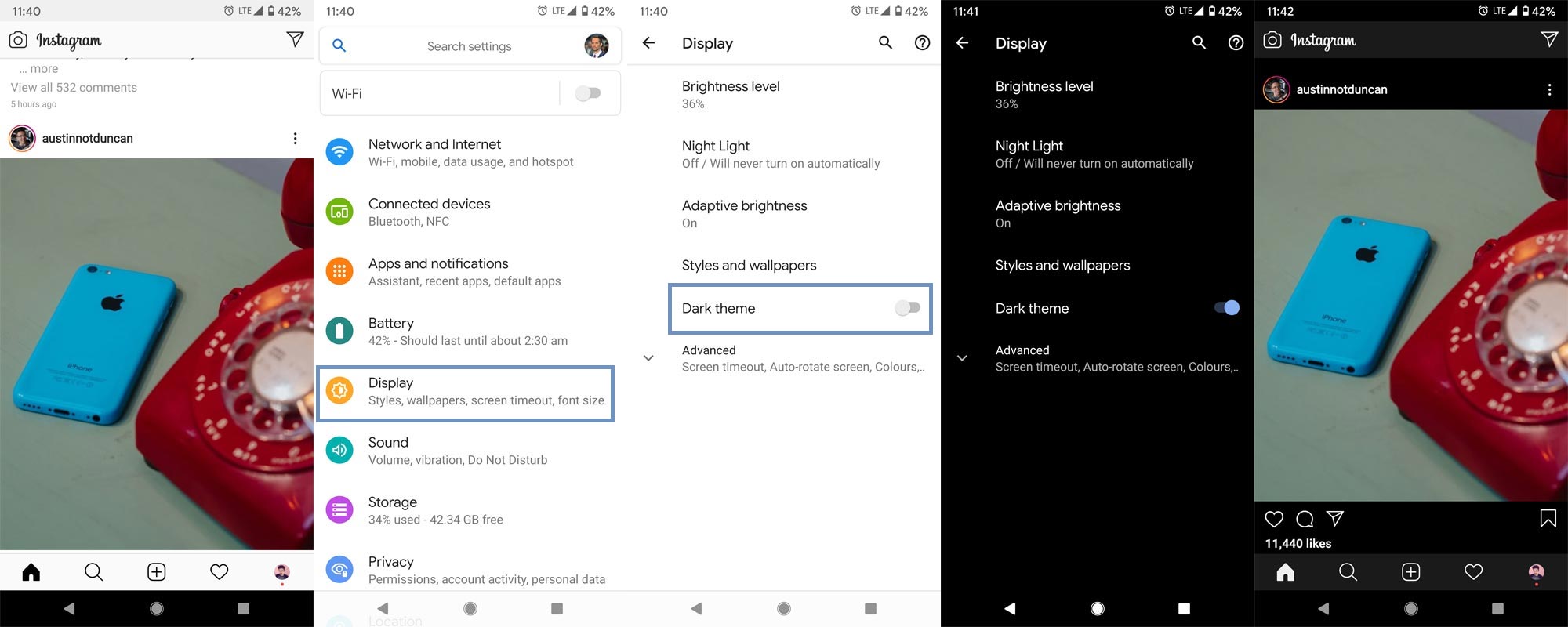 Enable Dark Mode in Instagram on Android