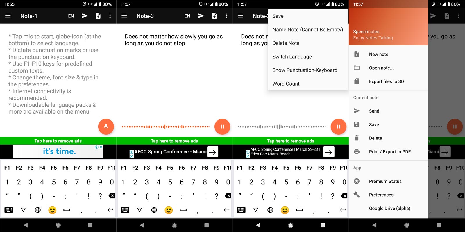 Speechnotes Android App Screenshots