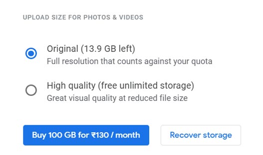 Storage Type Google Photos