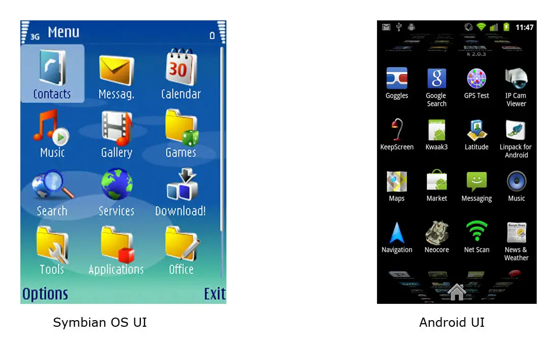 Symbian OS UI vs. Android OS UI