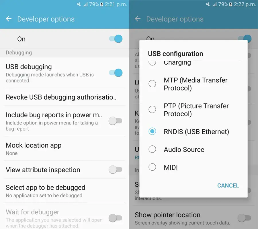 USB Configuration Developer Options