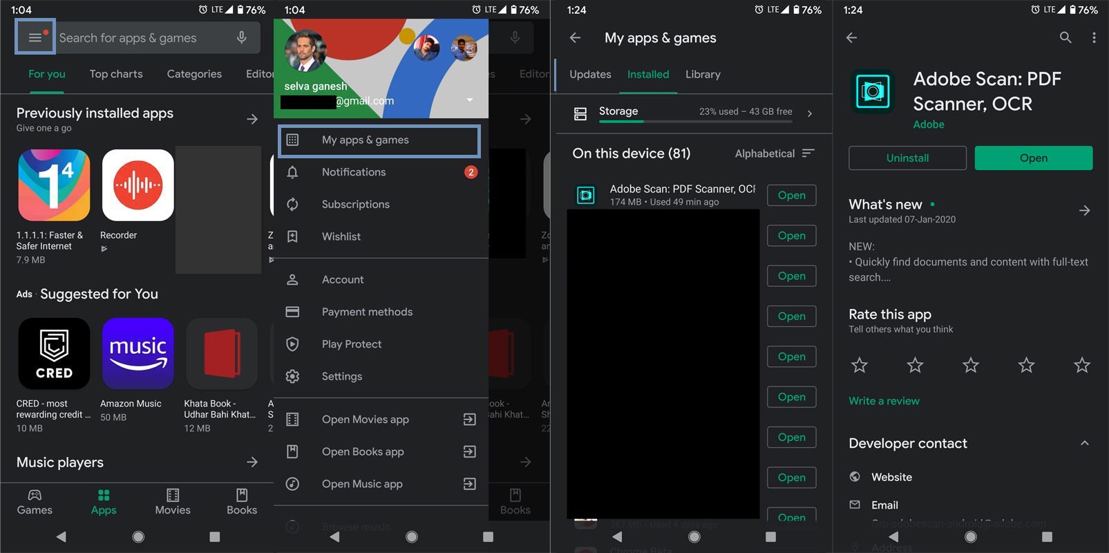 Uninstall Installed app in Play Store