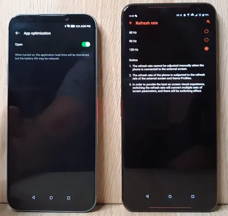 Black Shark 2 and ROG Phone 2 Refresh Rate Settings