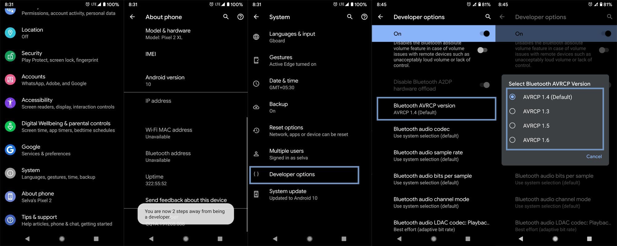 Change Bluetooth AVRCP version Android