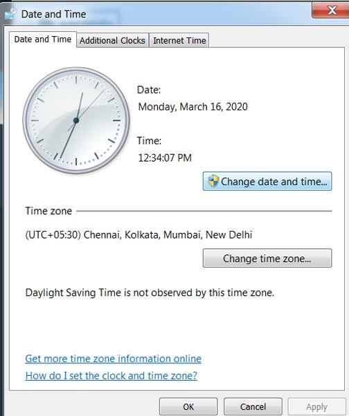 Change Date and Time in PC