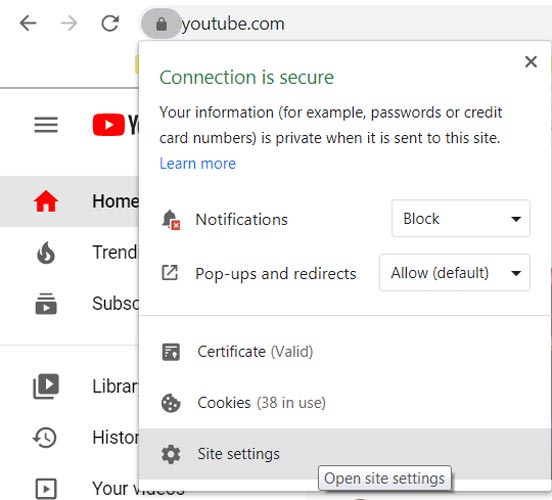 Chrome YouTube Site Pad Lock Settings