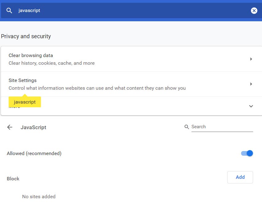 Enabe Javascript in Browser