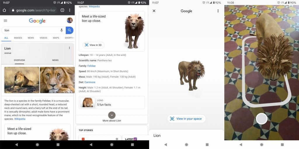 Google Search 3D AR Animals Complete List and How to use? Android