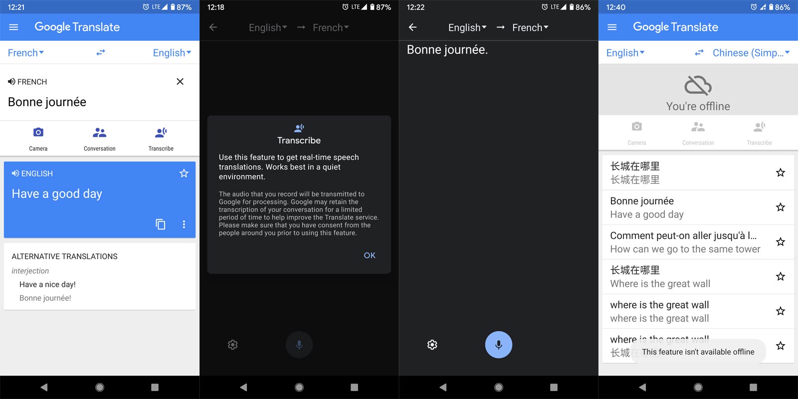 Google Translator Transcribe Screenshots