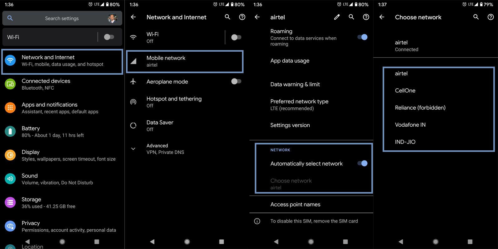 Mobile Network Change Settings