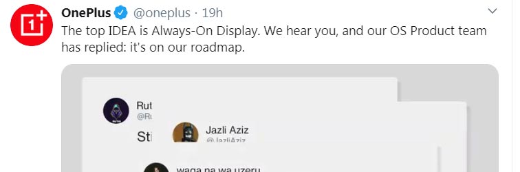 OnePlus AOD Confirmation Tweet