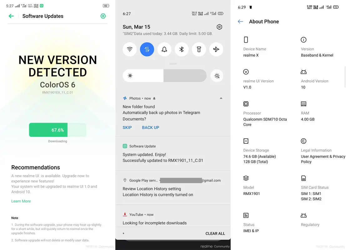 Realme X Realme UI Android 10 Update Screenshots