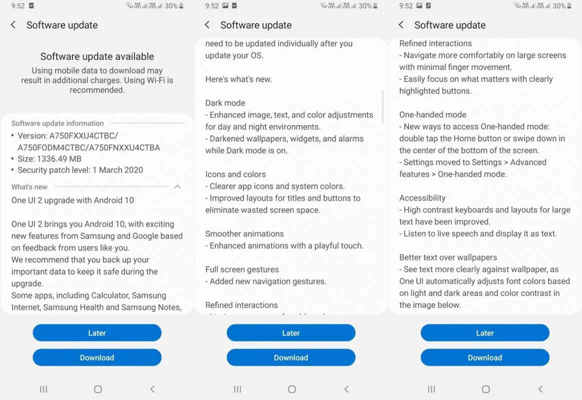 Samsung Galaxy A70s Android 10 OTA Screenshots