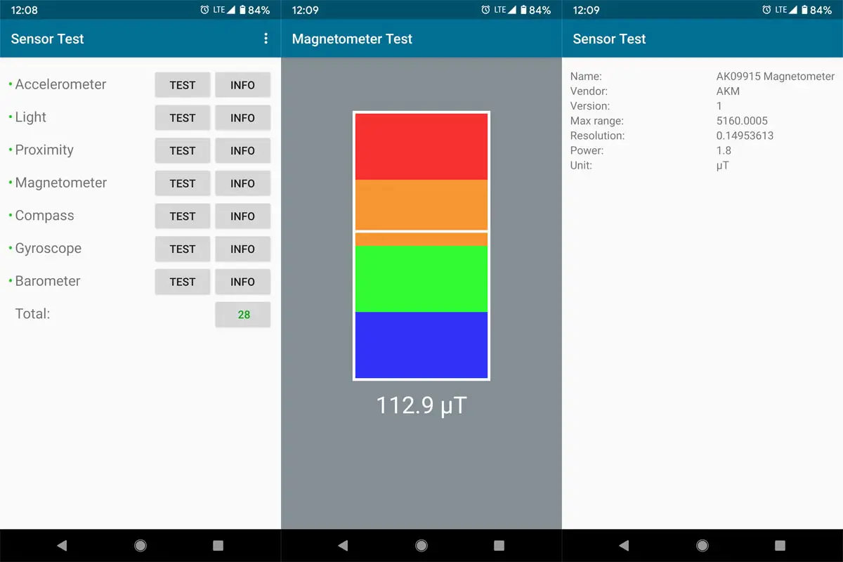 Sensor Test App Screenshots