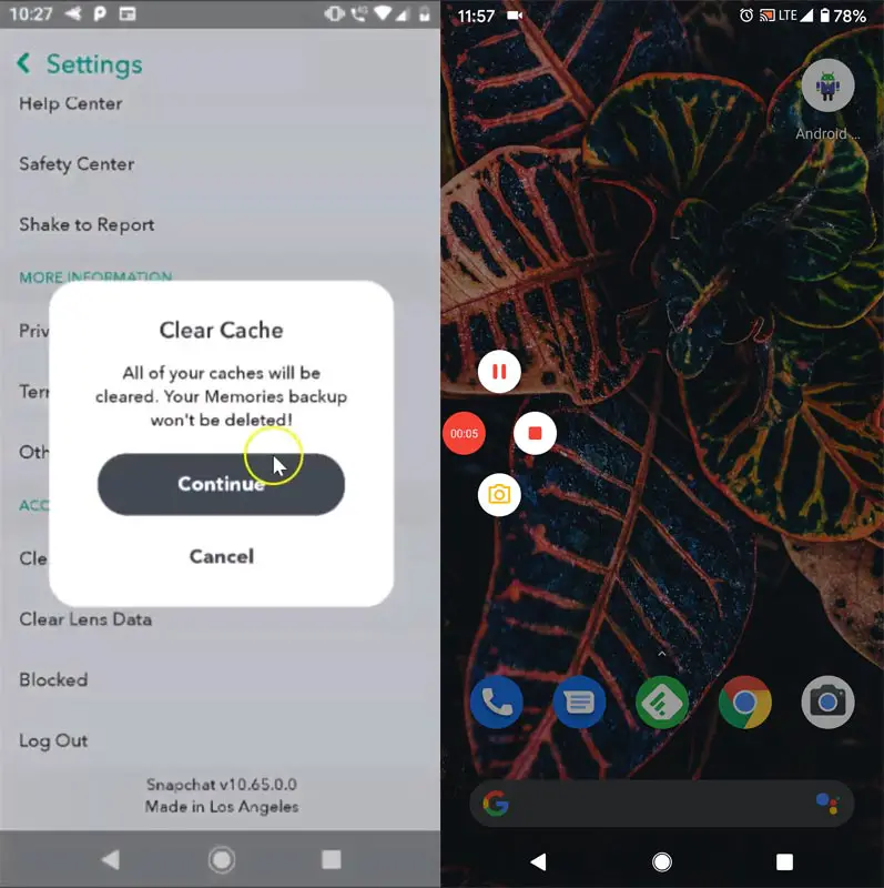 Snapchat Clear Cache in Android