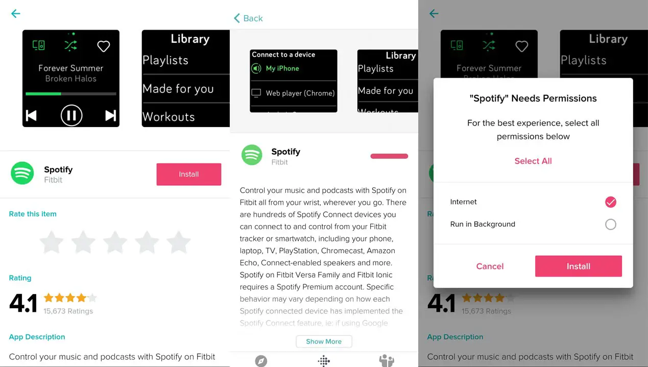 Spotify App Installation From Fitbit app