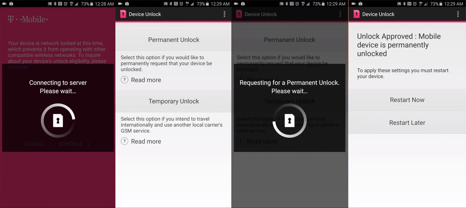 T-Mobile Permanent Unlock App Screenshots