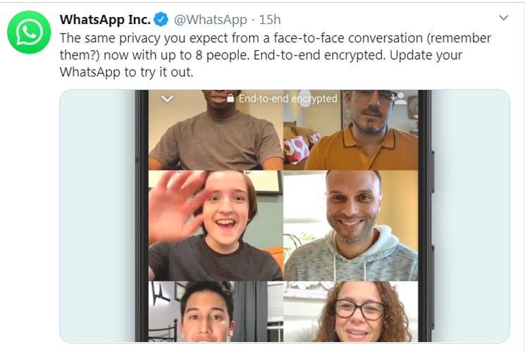 8 People conversation WhatsApp Official Tweet