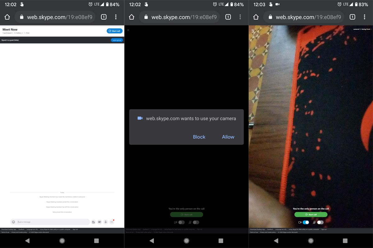 Making Web Interface Skype Call Android
