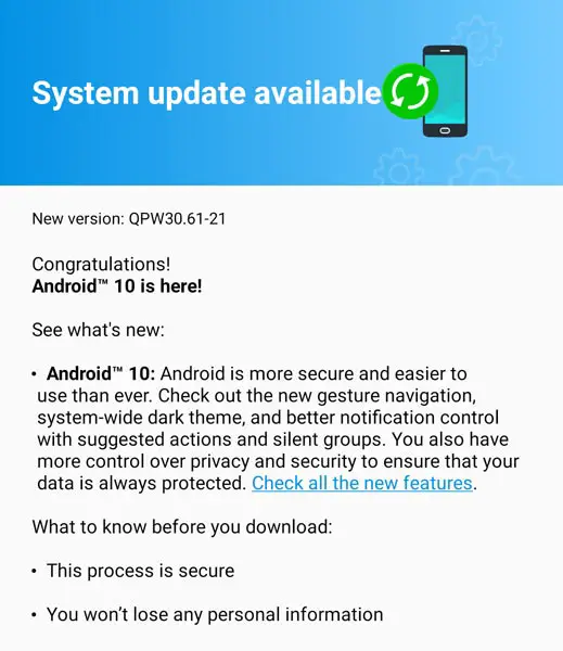 Moto G7 Plus Android 10 OTA Screenshot