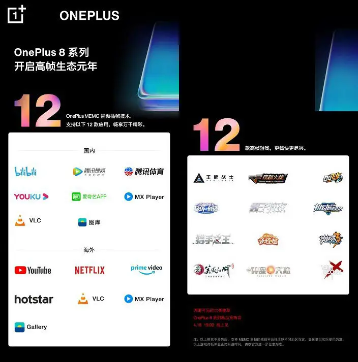 OnePlus 8 MEMC Supporting Video Platforms