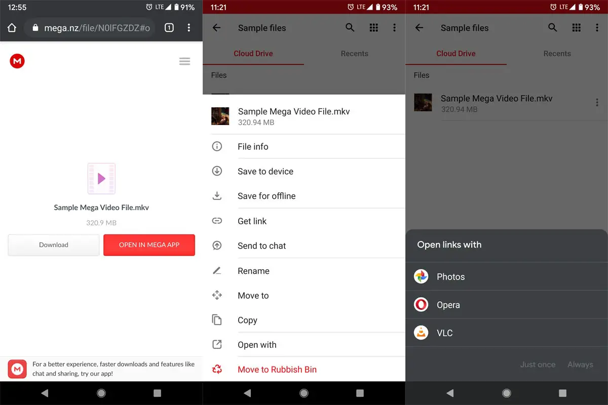 Open Video file using Third party app in Mega app