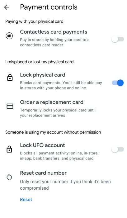 Payment Controls in Google Pay Card