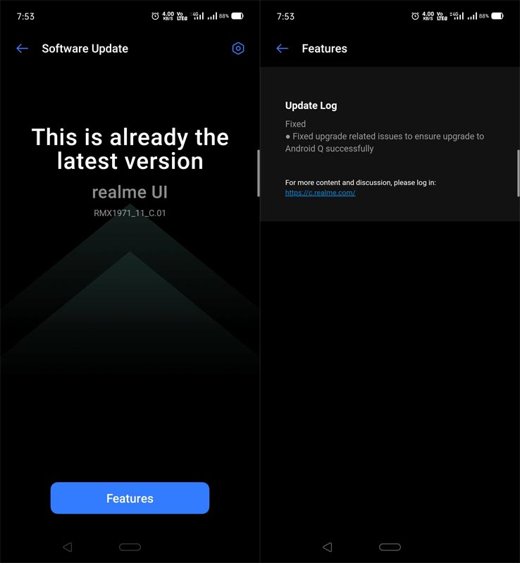 Realme 5 Pro Android 10 OTA Screenshot