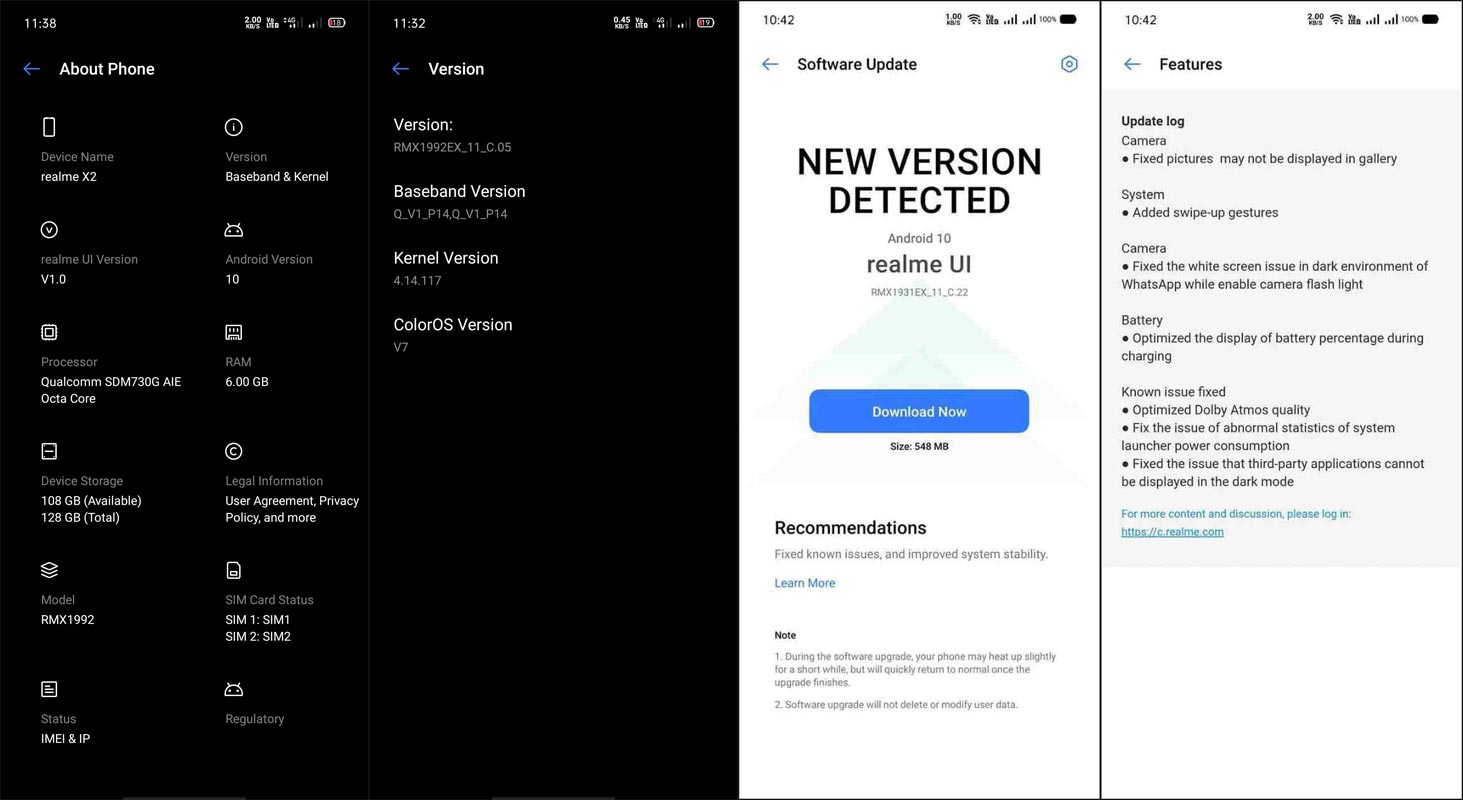 Realme X2 and X2 Pro Android 10 Update Screenshots