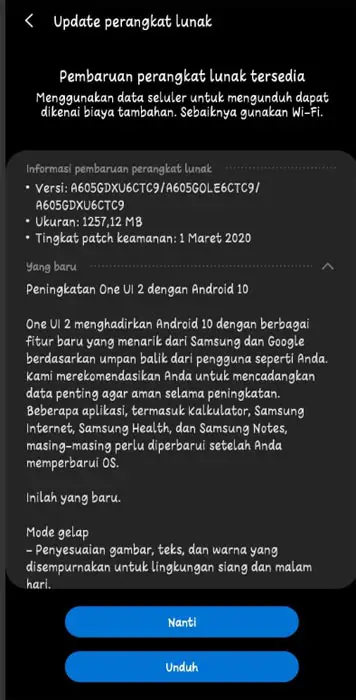 Samsung Galaxy A6 Plus 2018 Android 10 OTA Screenshot