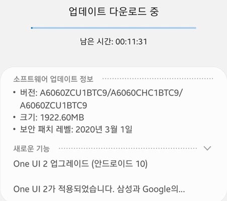 Samsung Galaxy A60 Android 10 OTA Update Screenshot