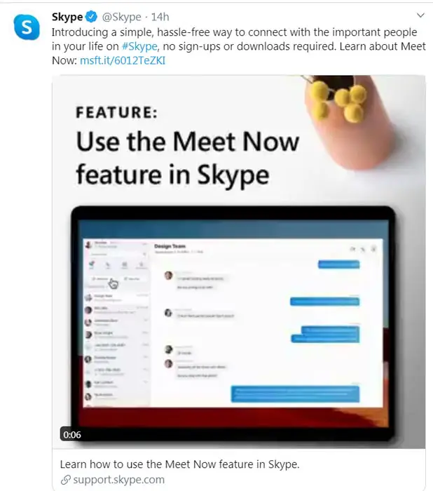 Skype Link Video call Official Tweet