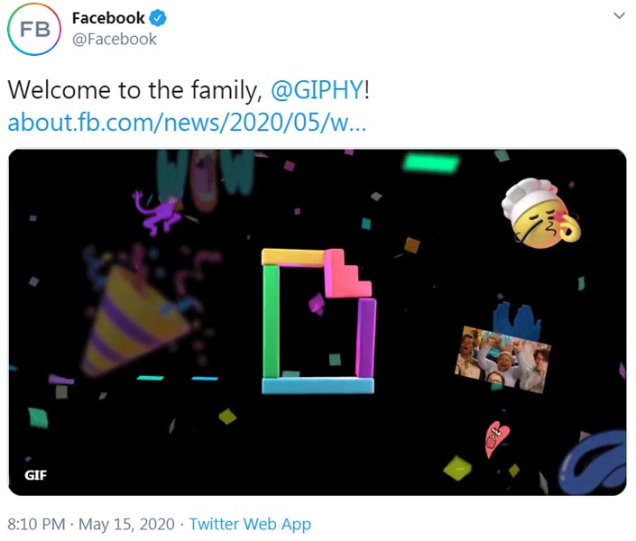 Facebook Acquired Giphy Official tweet