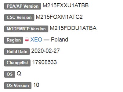 Samsung Galaxy M21 Android 10 Firmware Details