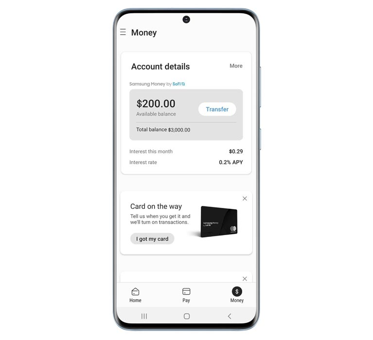 Samsung Money By Sofi Physical Card and Account