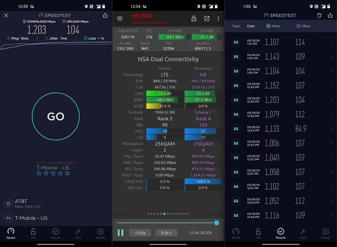T-Mobile 5G 1Gbps speed test Results