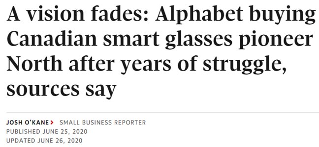 Alphabet buying AR smart glass maker North Global Mail News Piece