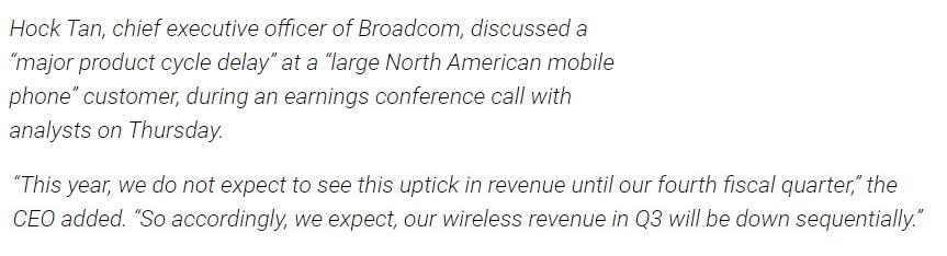 Broadcom CEO Statement on iPhone 12 delay due to Broadcom product cycle delay