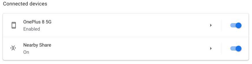 Chrome OS Nearby Share Settings