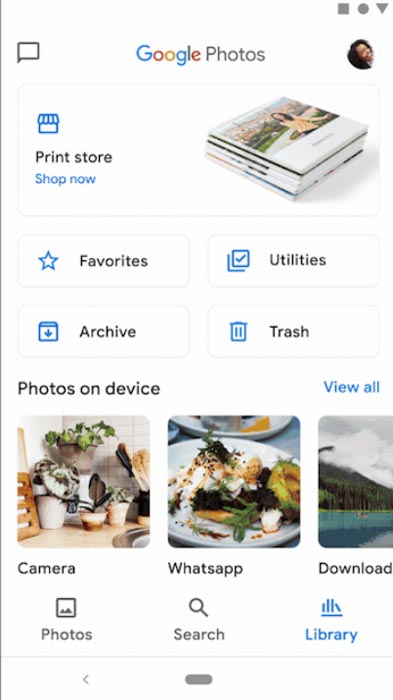 Google Photos Redesigned Library screen