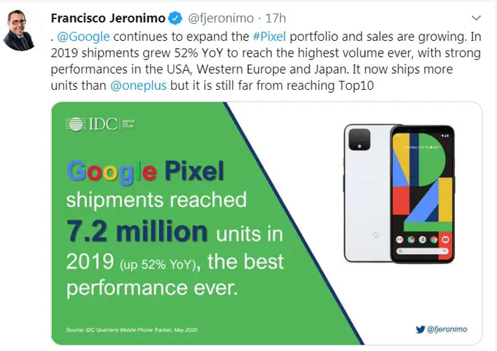 IDC VP TWeet Google Shipped 7.2 Million Mobiles