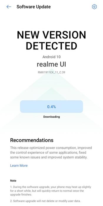 Realme 5 5i 5s Android 10 OTA Screenshot