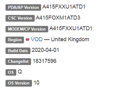 Samsung Galaxy A41 Android 10 Firmware Details