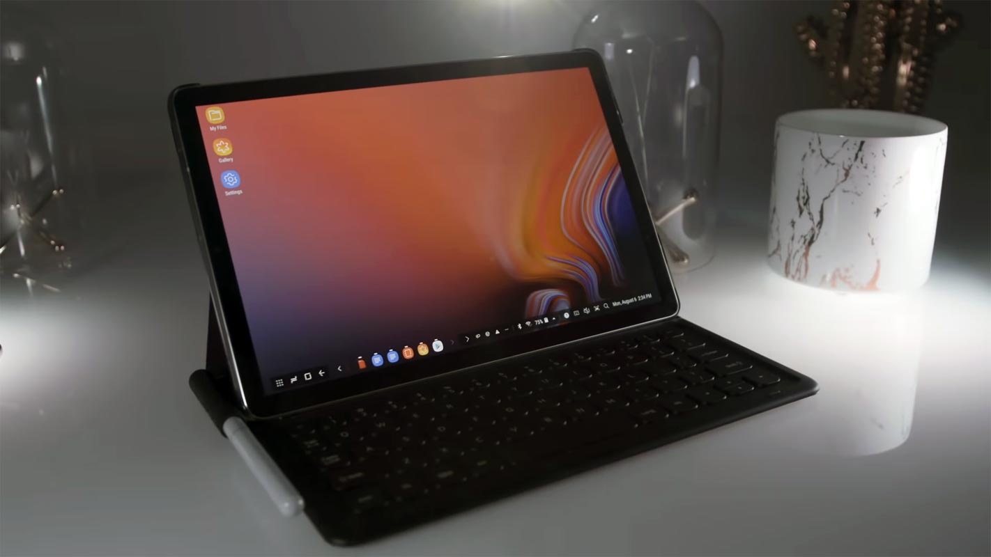 Samsung Galaxy Tab S4 in the Laptop Mode with Keyboard and S Pen