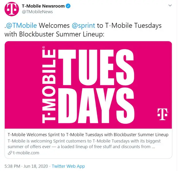 Sprint Customers can access T-Mobile Tuesday Promotions Official tweet