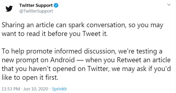 Twitter asks you to read the articl before re-tweet Official statement